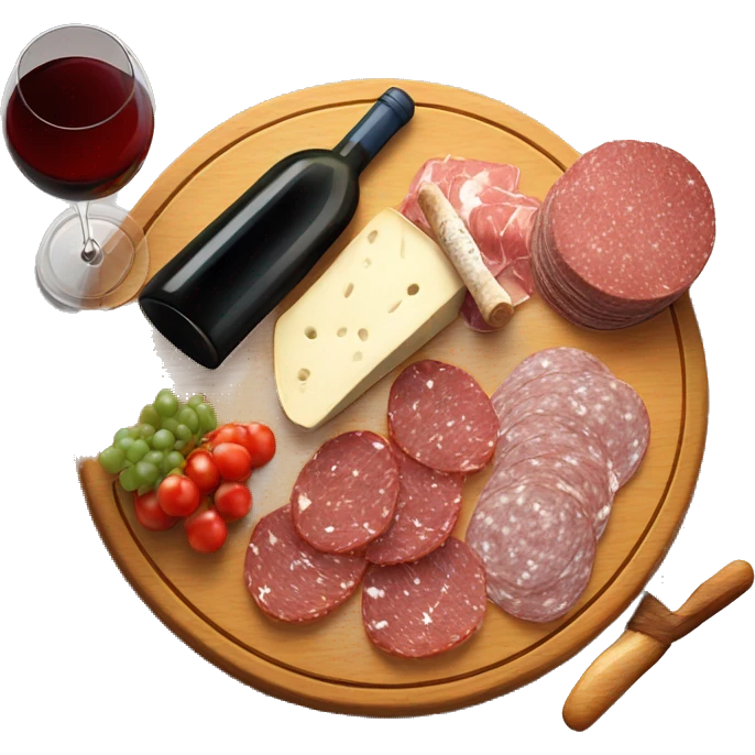 charcuterie board with salami and wine  emoji