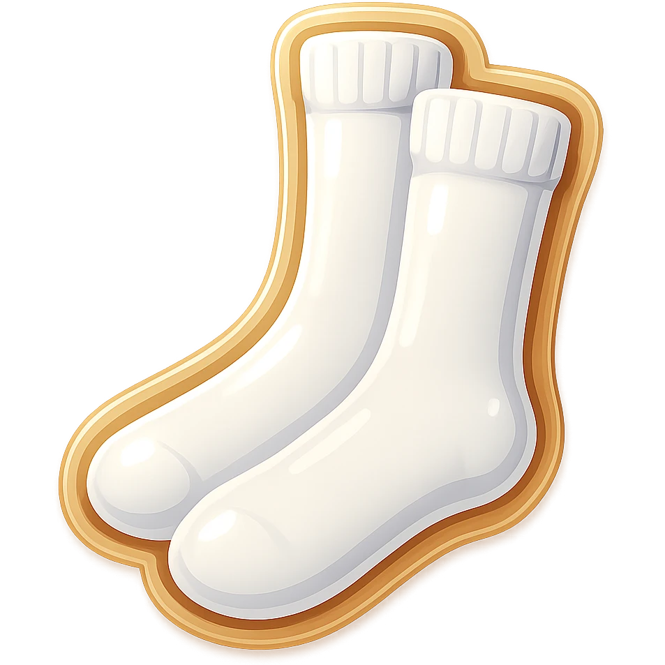 Create a simple and clear emoji of a pair of white athletic socks inspired by the reference image. The socks should have no visible logos or branding and no background. emoji