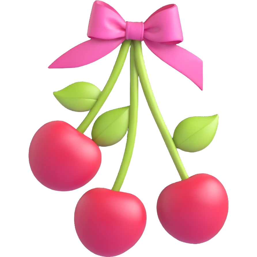a pair of cherries bound by a pink ribbon bow emoji