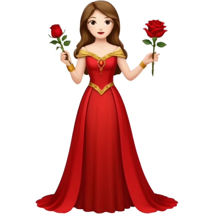 woman opera singer singing with long brown hair and golden dress, entire body, withou microfone, with a rose in right hand emoji