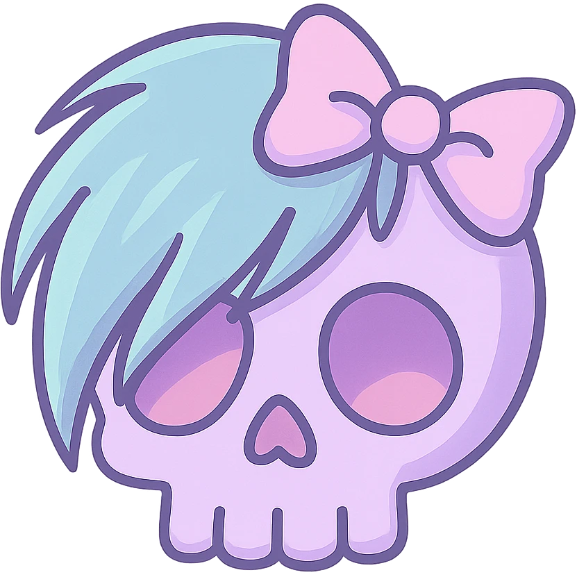 emo skull with bow, pastel colors emoji