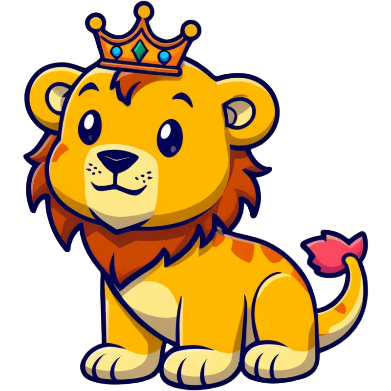 A majestic lion king with a crown facing a colorful dinosaur emoji