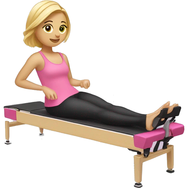 Blonde hair pink clothes girl on Pilates reformer  emoji