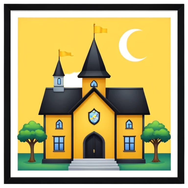 magic school, with a flag, flag on a roof, yellow flag emoji