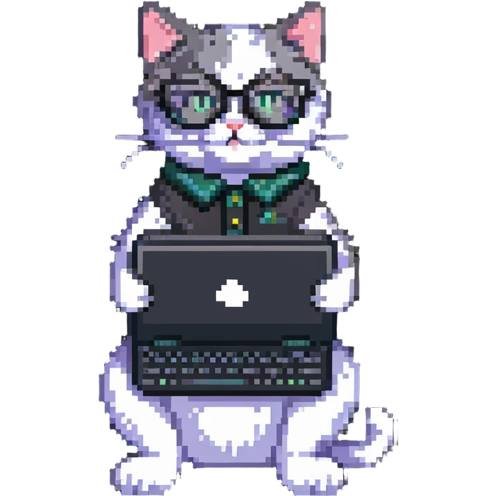 cat with glasses and a computer in its paws emoji
