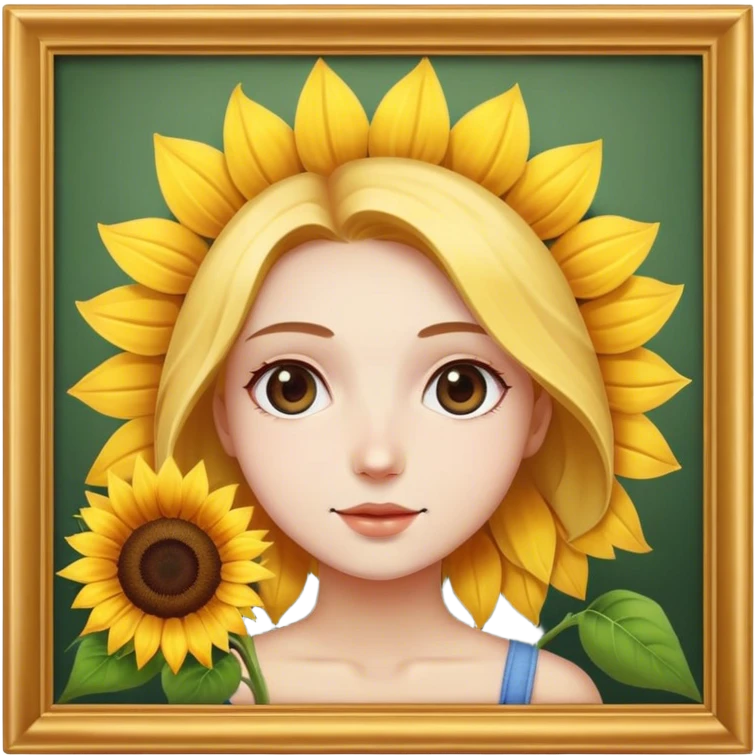 realistic portrait of a girl with sunflower framed face  emoji