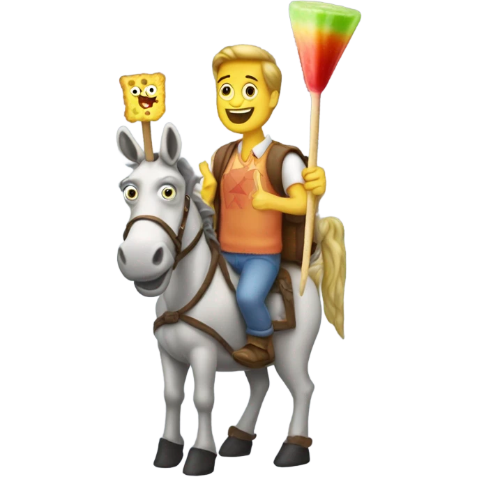 man standing on a donkey eating a spongebob popsicle  emoji