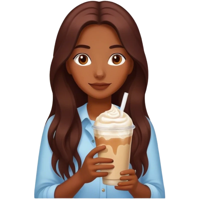 Burgundy long haired tanned girl with iced latte emoji