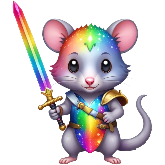 Colorful possum holding a sword with rainbow sparkles emoji