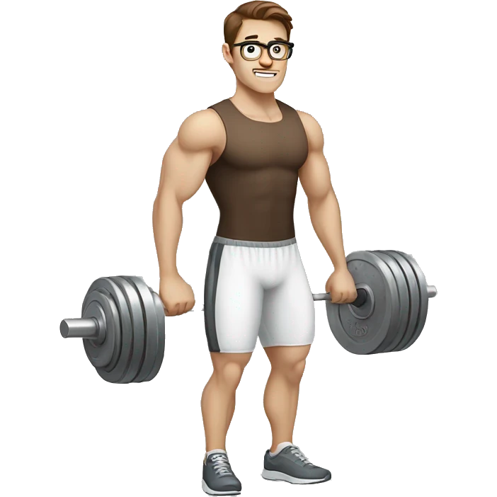 white nerd guy with brown hair doing weight training emoji