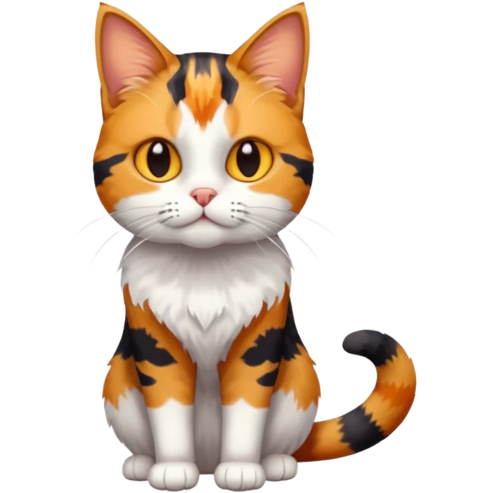 full body colourful calico tabby cat with disproportioned head with an anxious face and white front legs emoji