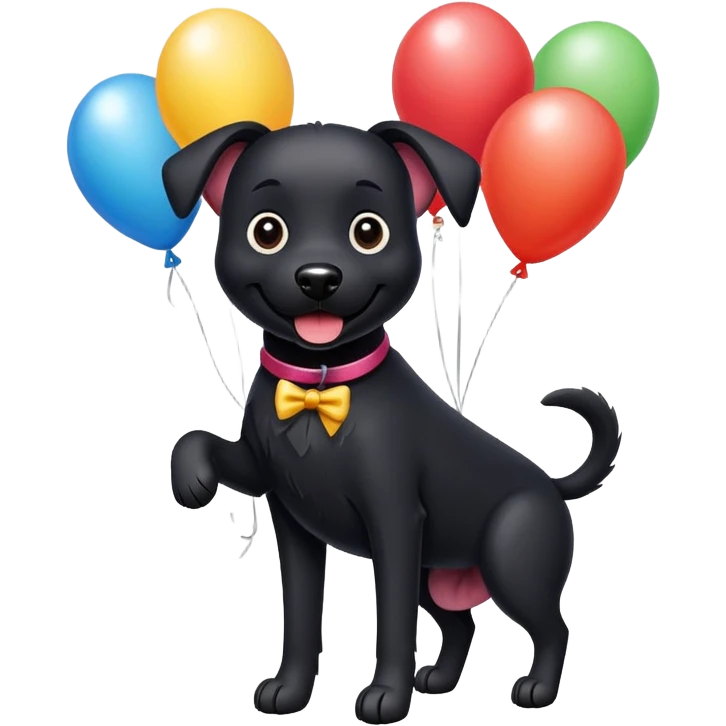 Black dog with birthday balloons emoji