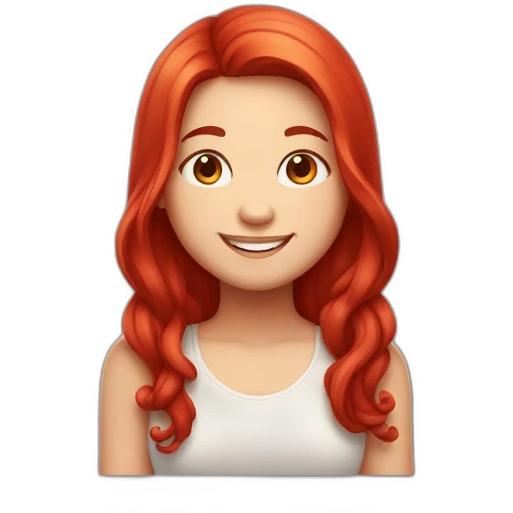chubby girl with red long hair smilying emoji