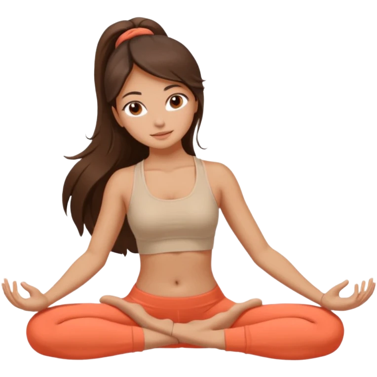 Девушка брюнетка с длинными волосами, костями глазами занимается йогой. Картинка должна были в цветах: бежевый, коралловый и коричневый emoji