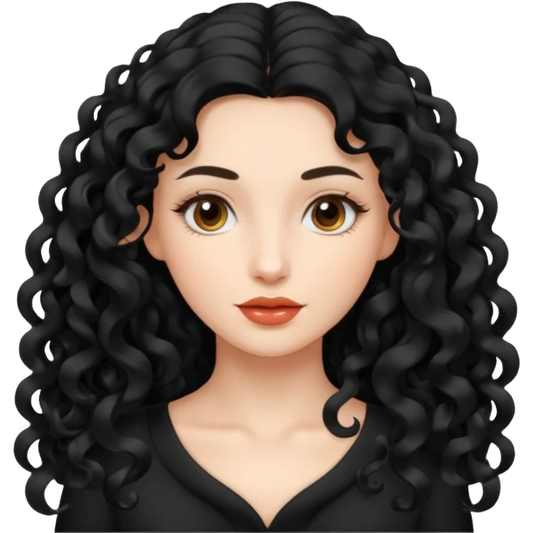 persona mujer con piel clara y rizos suaves color negro y largos  y sin volumen emoji