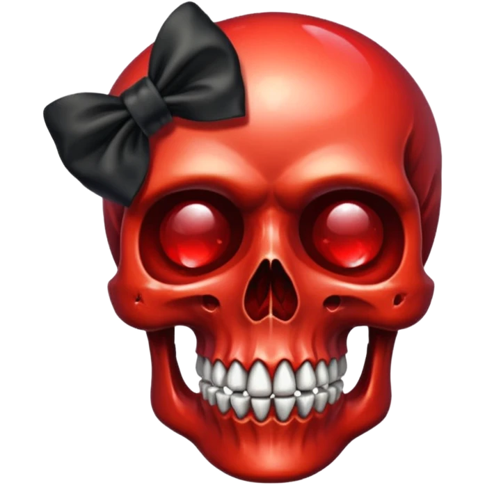 make me a Emoji with a black bow around a red crystal skull mythical emoji