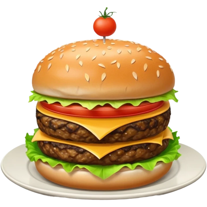 Draw a hamburger on a plate using a front camera with a 10-degree angle from the ground, ensuring the object remains stationary without rotation or tilt. emoji