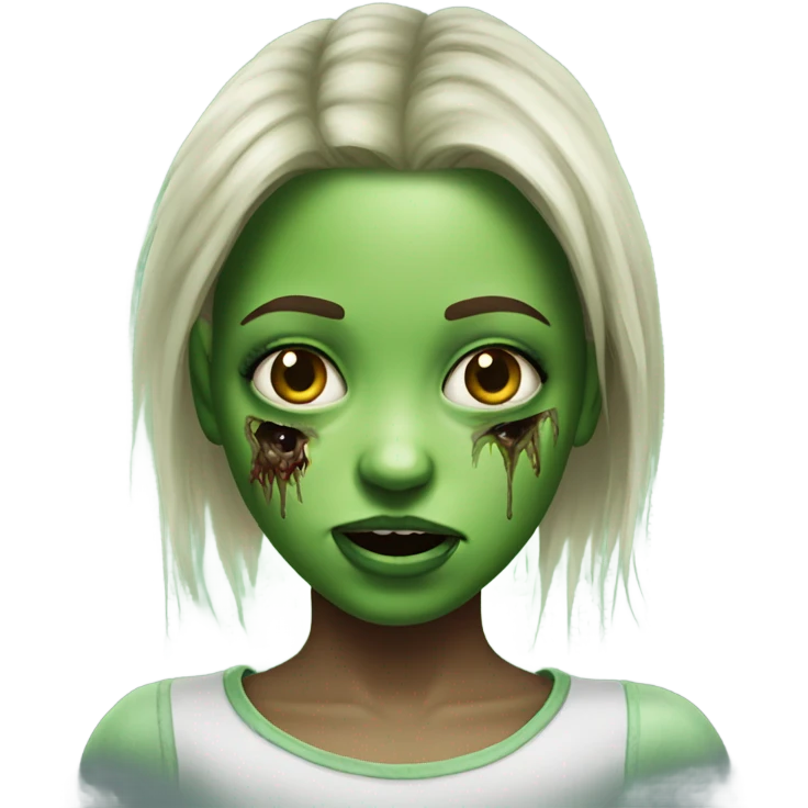 realistic portrait of girl put the same image but with the theme green zombie emoji