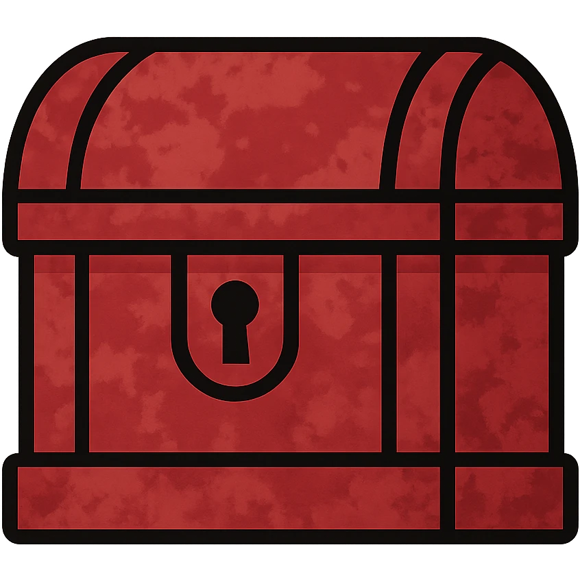 a treasure chest made entirely of red with multiple shades and tones of red to show weathered, worn, and splotchy parchment-like texture, absolutely no other colors besides red emoji