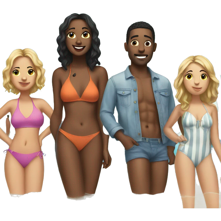 five friends in swimsuit emoji