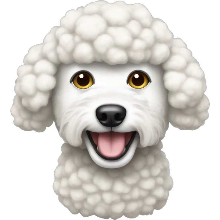 A white poodle dressing up like a sheep emoji