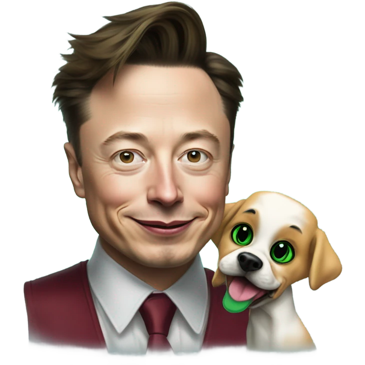 elon musk with a clown face and green nose with a dollar sign on it and puppy dog tongue and ears like an egirl emoji