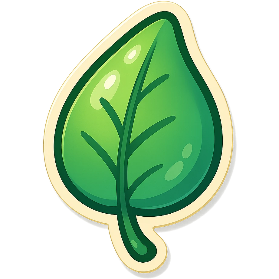 cartoon style sticker, single leaf symbol, simple and clear, no text emoji
