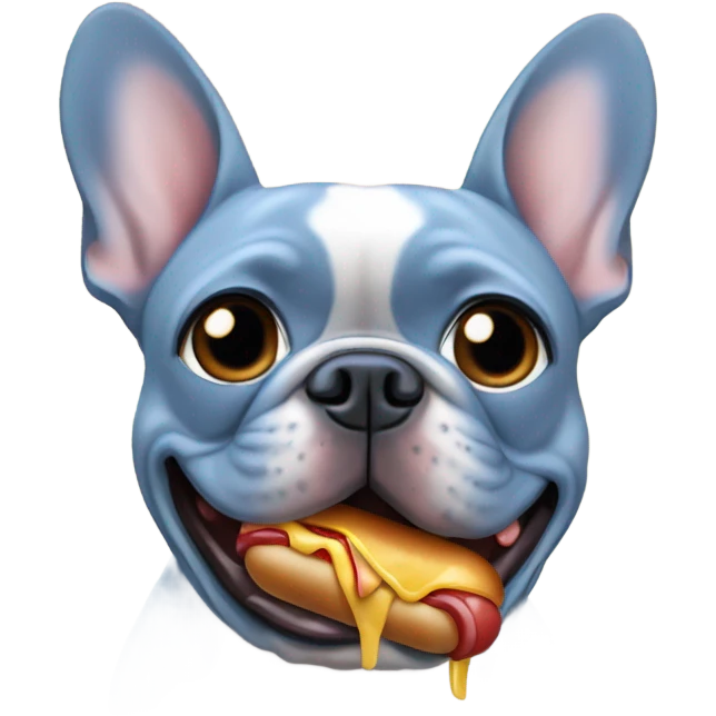 blue french bulldog eating hot dog  emoji
