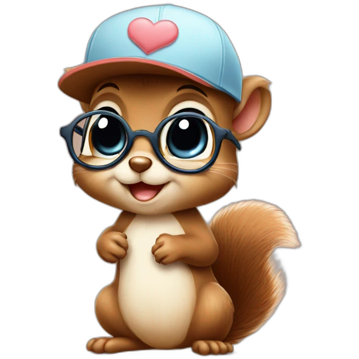 baby squirrel in love with a boy with a cap and glasses emoji