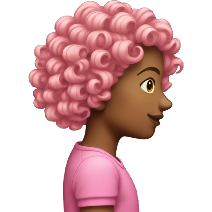 Pink mid curly long girl hair rear view emoji