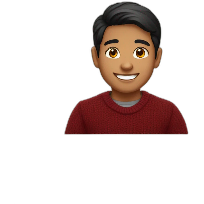 light skin smiling indian kid with black hair wearing a dark red sweater emoji