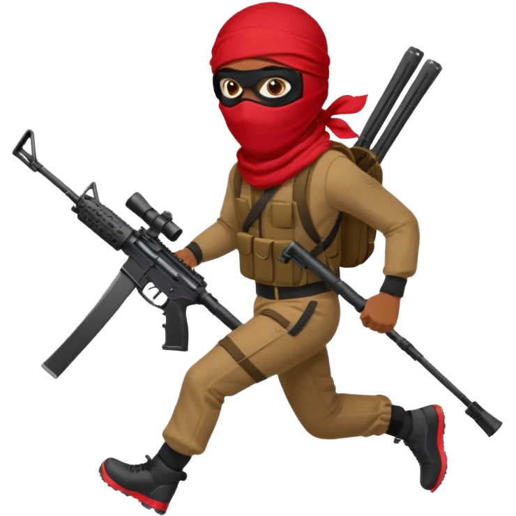 Brown skin Robber with ski mask and ar-15 in red bandana outfit running emoji