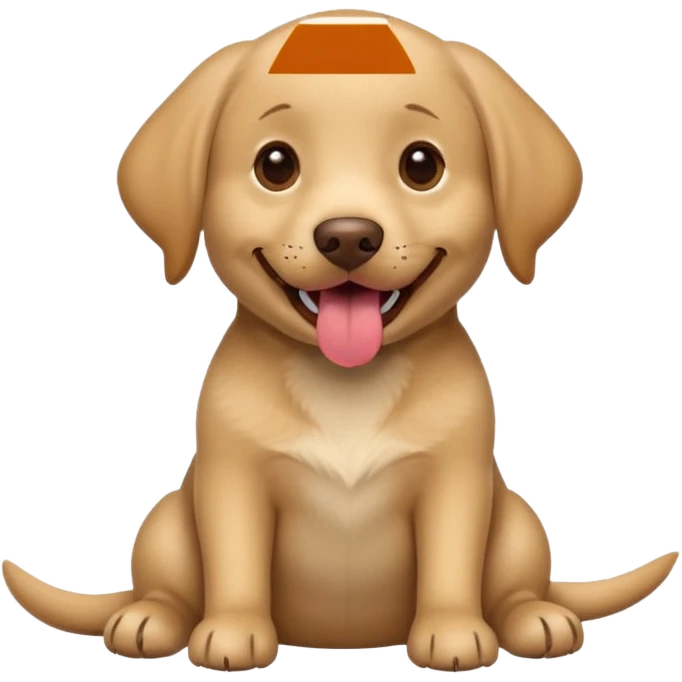 Happy light brown Labrador sitting on beige background, wide smile with tongue out, looking at camera, playful and curious expression, professional portrait style emoji
