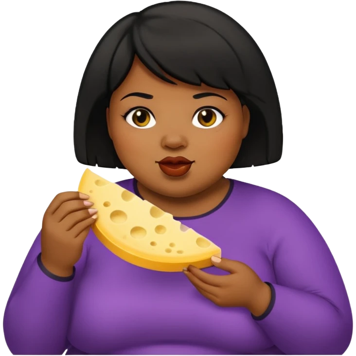 Fat black woman with short hair eating cheese. Shorter hair emoji