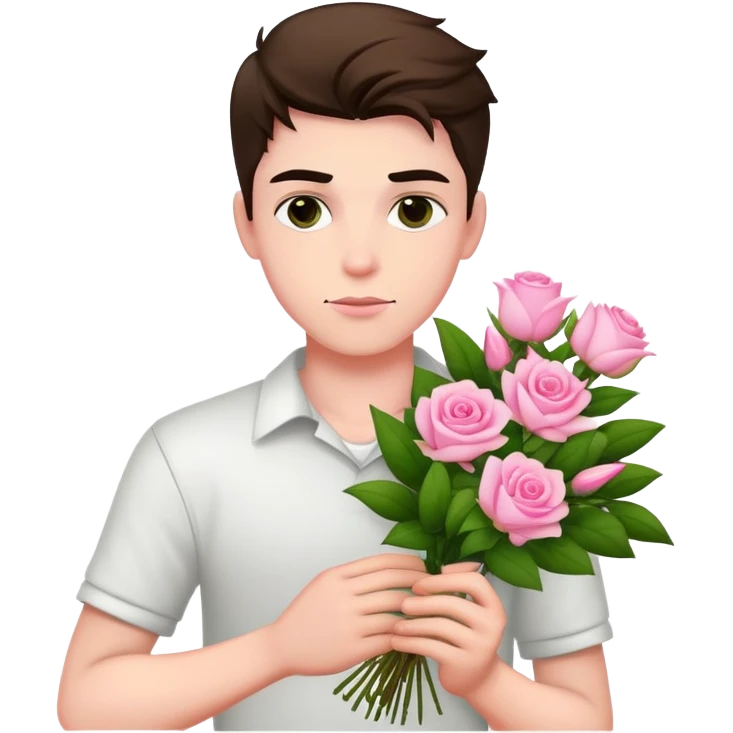 A cool bad boy with fair skin holding a bouquet of pink jasmine roses emoji