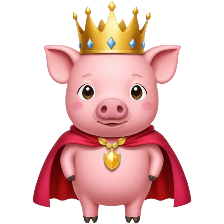 Pink pig with a golden crown and royal red cape, Technoblade character emoji