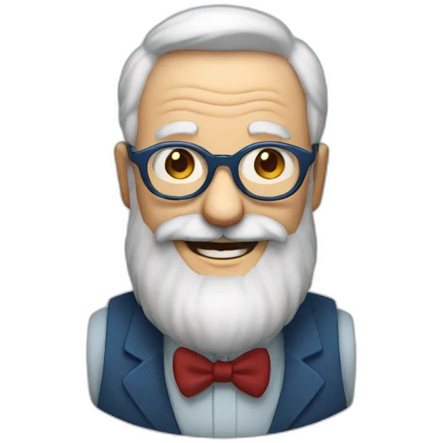 old man with red hair, blue glasses, long beard and moustache and a big smile emoji