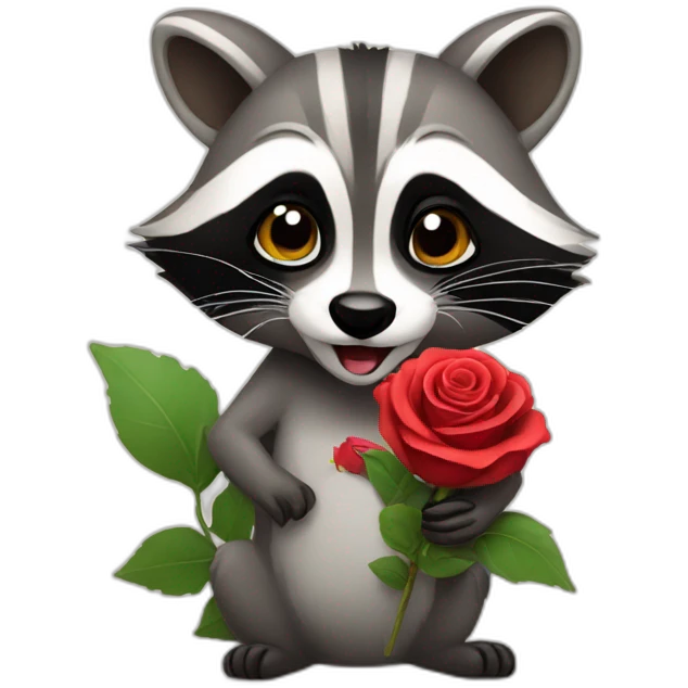 Raccoon holding a rose in its mouth emoji