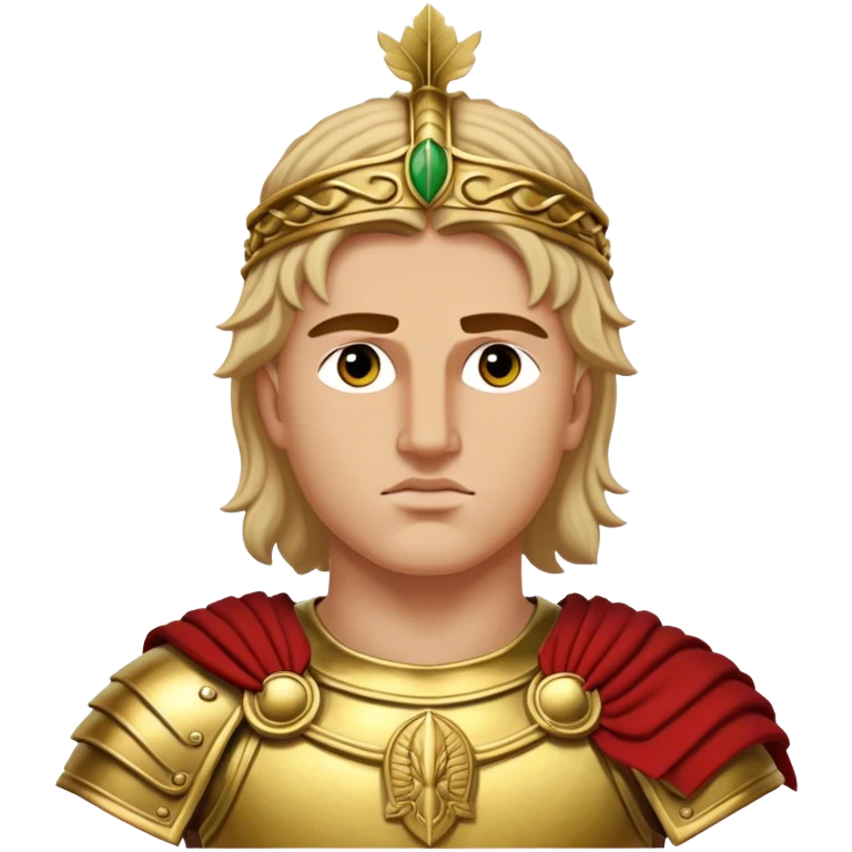 Cinematic Realistic portrait of Alexander the Great, depicted with photorealistic detail as a commanding historical conqueror, featuring sharp, lifelike facial features, meticulously rendered ancient Macedonian armor, and a laurel wreath, illuminated by natural, dramatic lighting that highlights his youthful determination and legendary presence. emoji