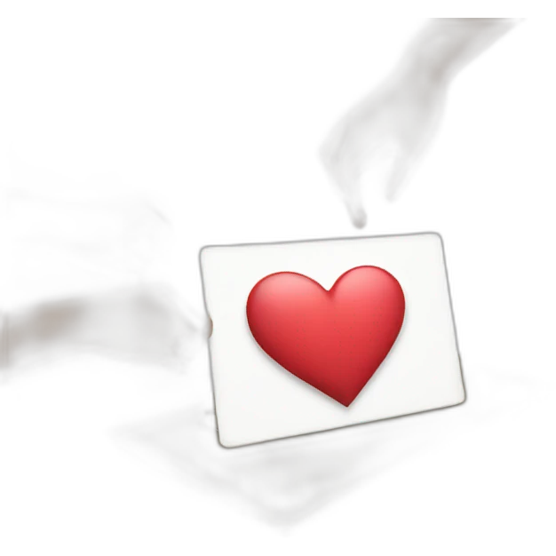 Hands doing heart emoji atop closed laptop emoji