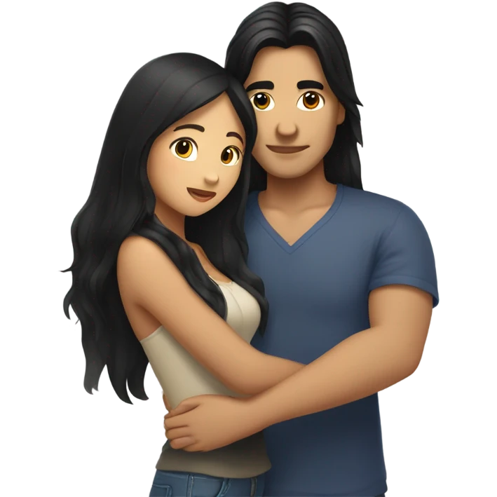 Guy with long black hair hugging Filipina girl emoji