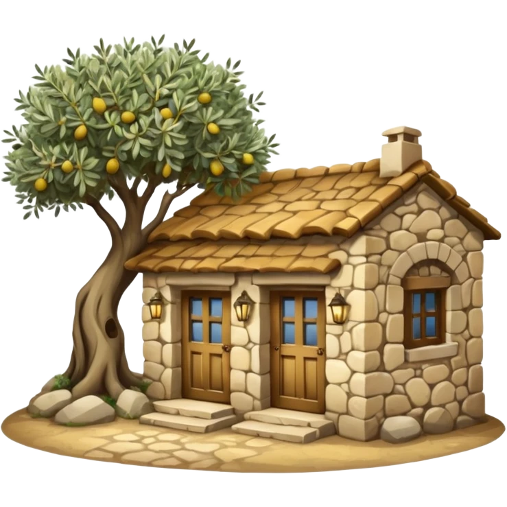 cozy stone cottage with olive trees, Mediterranean style emoji