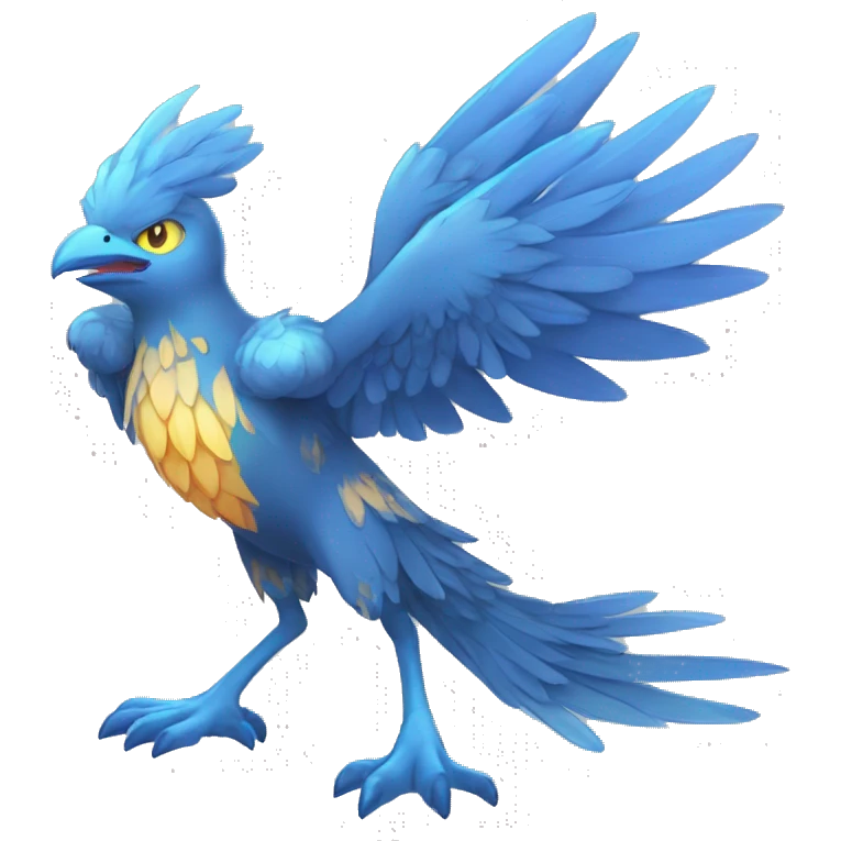 Edgy Fantasy legendary blue bird water-type-Hydro-Phoenix-avian Fakemon full body emoji