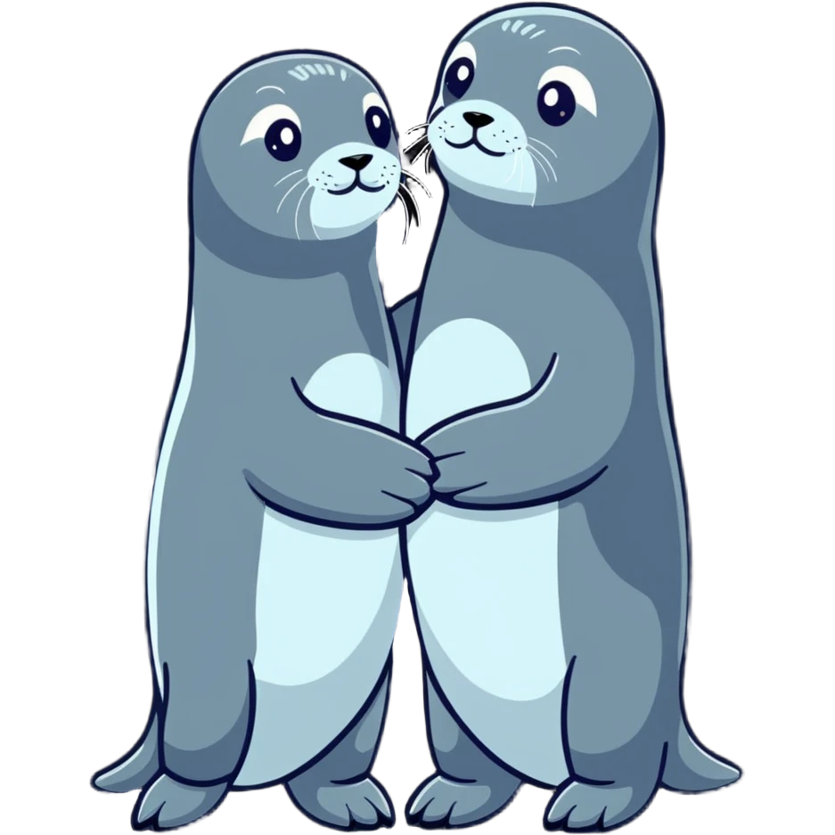 funny fur seal in the arms of a young girl who is standing next to her boyfriend emoji