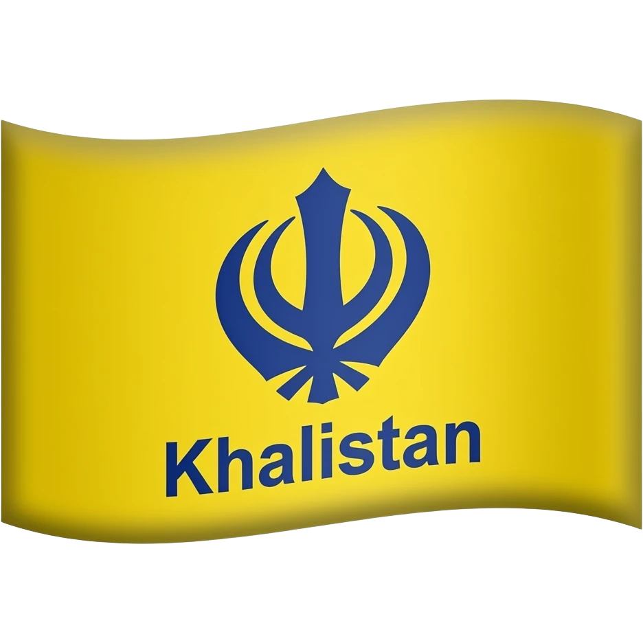 Flag is full yellow and in the middle a sikh logo khanda in blue color and botton of khanda write khalistan emoji