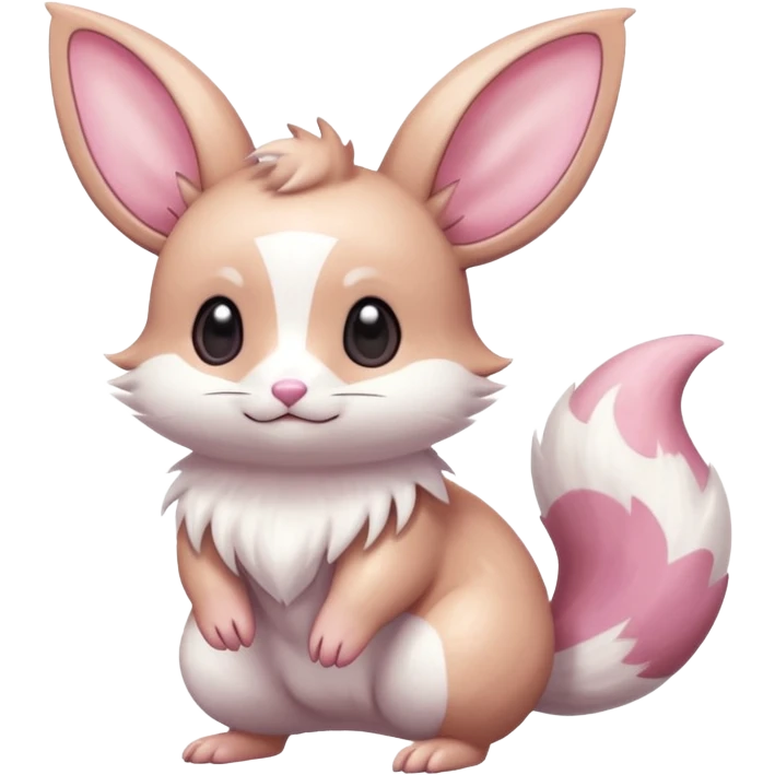 Kawaii Shiny Colorful Pastel Albino Minccino-Furret-Eevee-fusion Full Body emoji