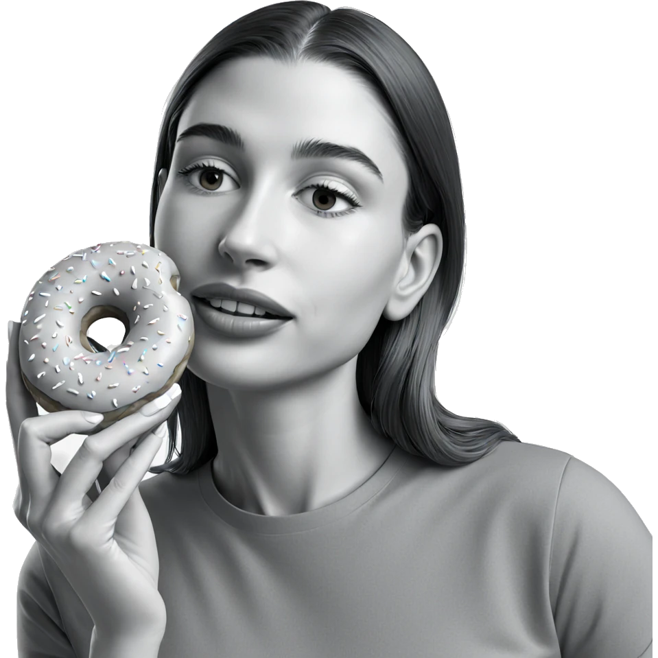 girl holding doughnut in greyscale emoji