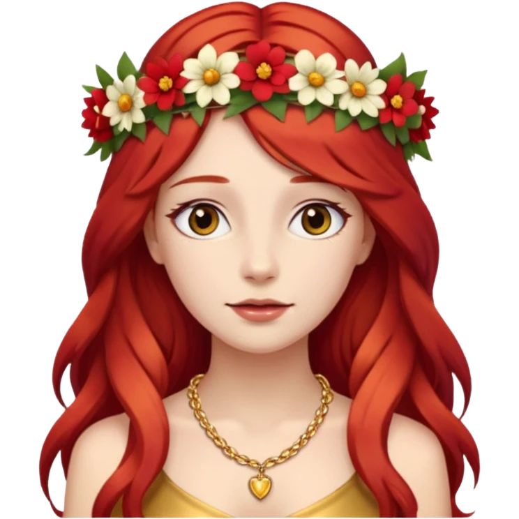 Women red long hair with Flower Crown and Necklace emoji