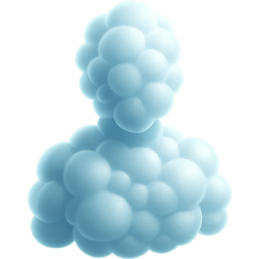 person made entirely of bright convex clouds, shoulder up, front view, matte glass style emoji