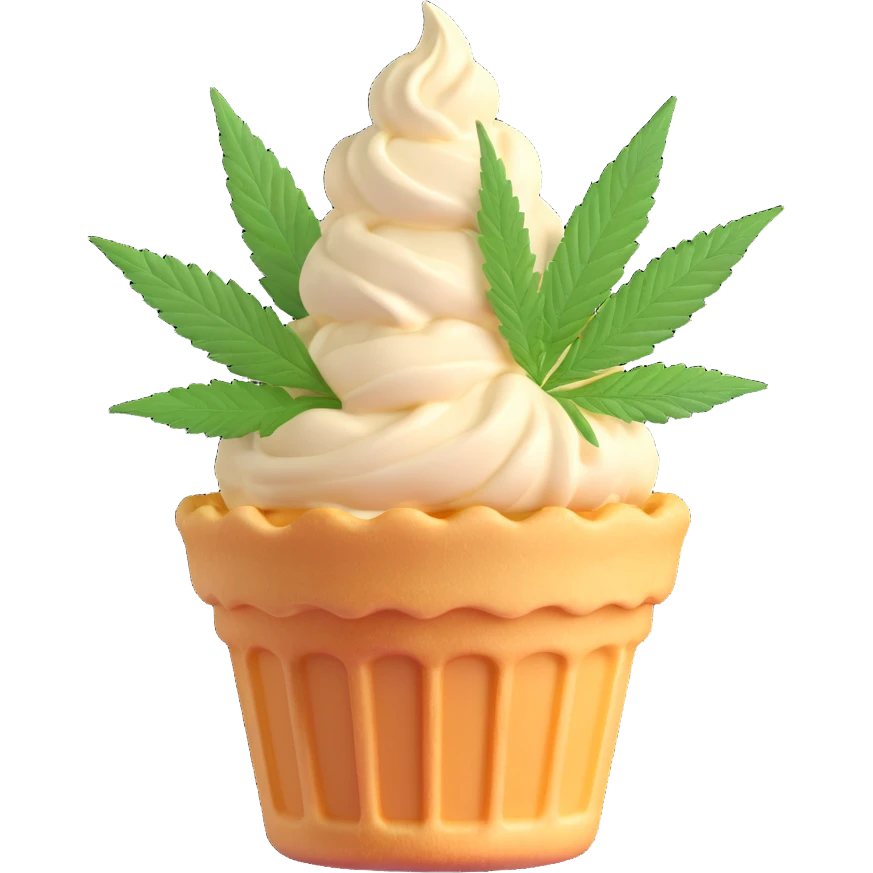 colorful gelato in a waffle cup with cannabis leaf emoji